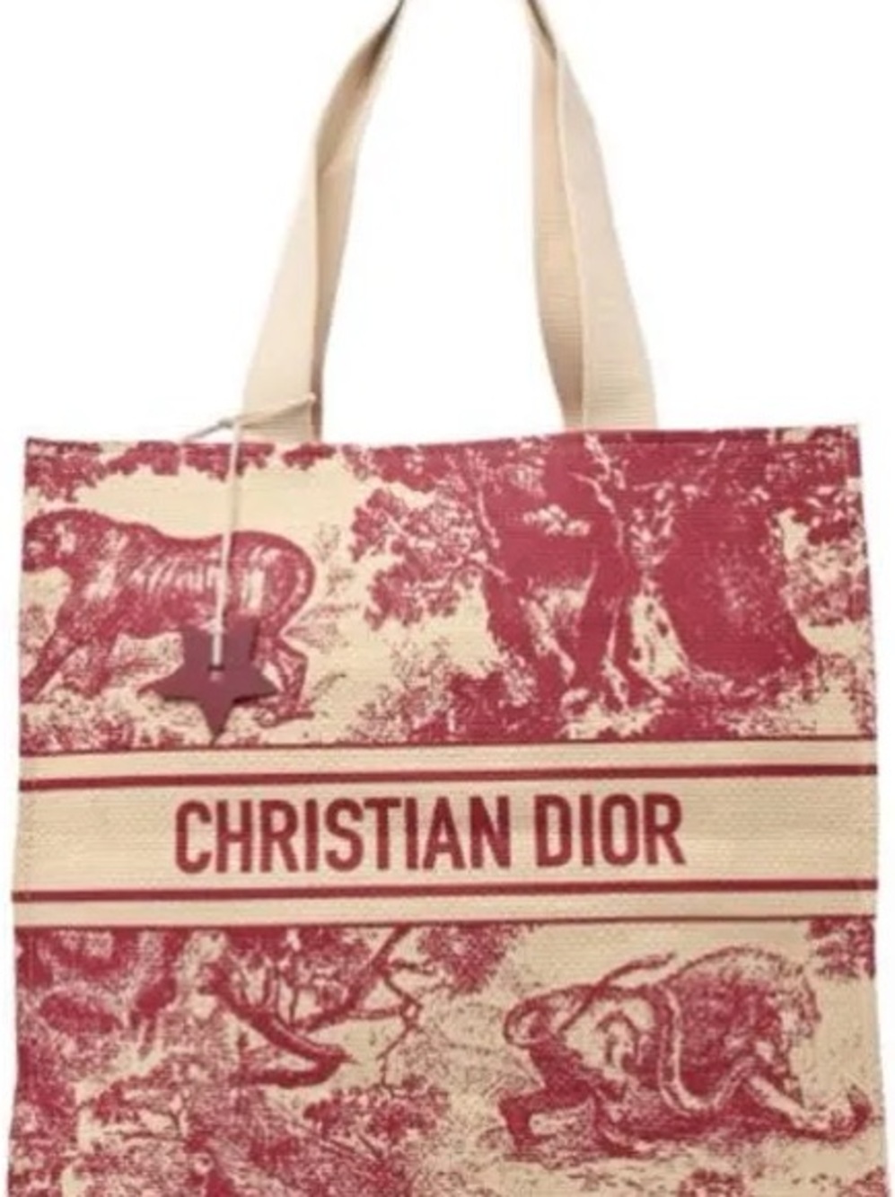 Dior Red and Cream Canvas Tote Bag